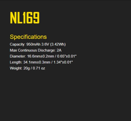 Picture of NITECORE 950MAH RECHARGABLE LI-ION 3.6V 950mAh 16340 BATTERY   (CR123A new type high discharge)