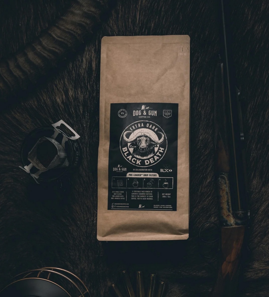 Picture of DOG & GUN PRE-LOADED DRIP FILTERS - 25 PACK BLACK DEATH EXTRA DARK ROAST