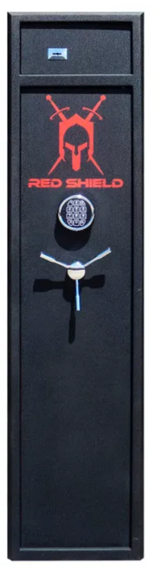 Picture of GUN SAFE UP TO 8 + GUNS, SPOKE HANDLE, KEY + ELECTRONIC PAD -  RED SHIELD  60KG   1500X365X365  #RS8B