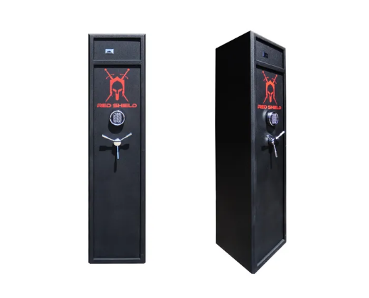 Picture of GUN SAFE UP TO 8 + GUNS, SPOKE HANDLE, KEY + ELECTRONIC PAD -  RED SHIELD  60KG   1500X365X365  #RS8B