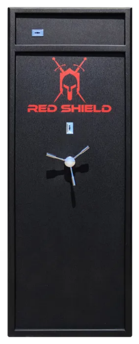 Picture of GUN SAFE UP TO 12+ GUNS, SPOKE HANDLE/KEY, RED SHIELD  75KG  1500X550X365   #RSK12B